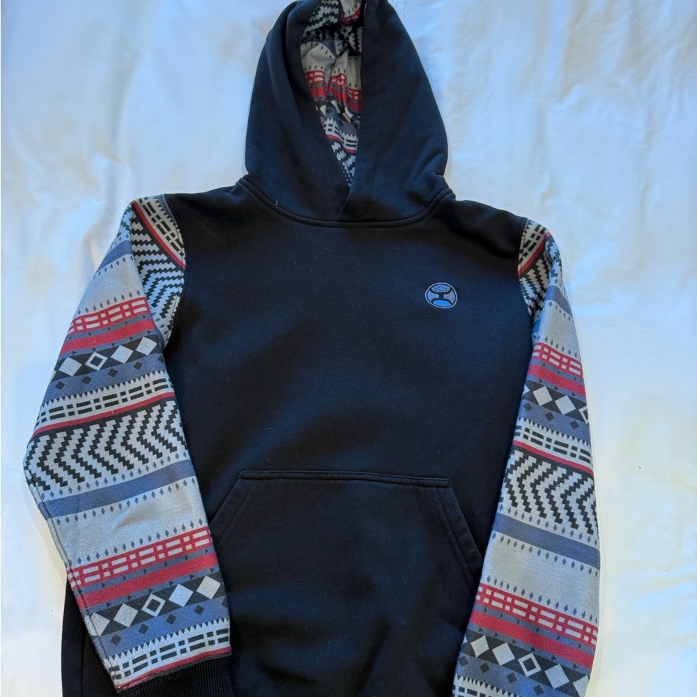 Hooey Black Hoodie with Geometric Patterned Sleeves